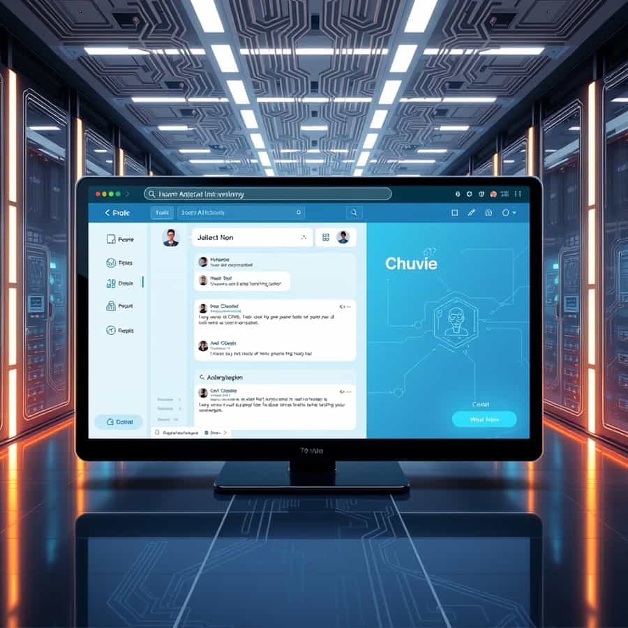 A futuristic interface showing AI and CMS collaboration